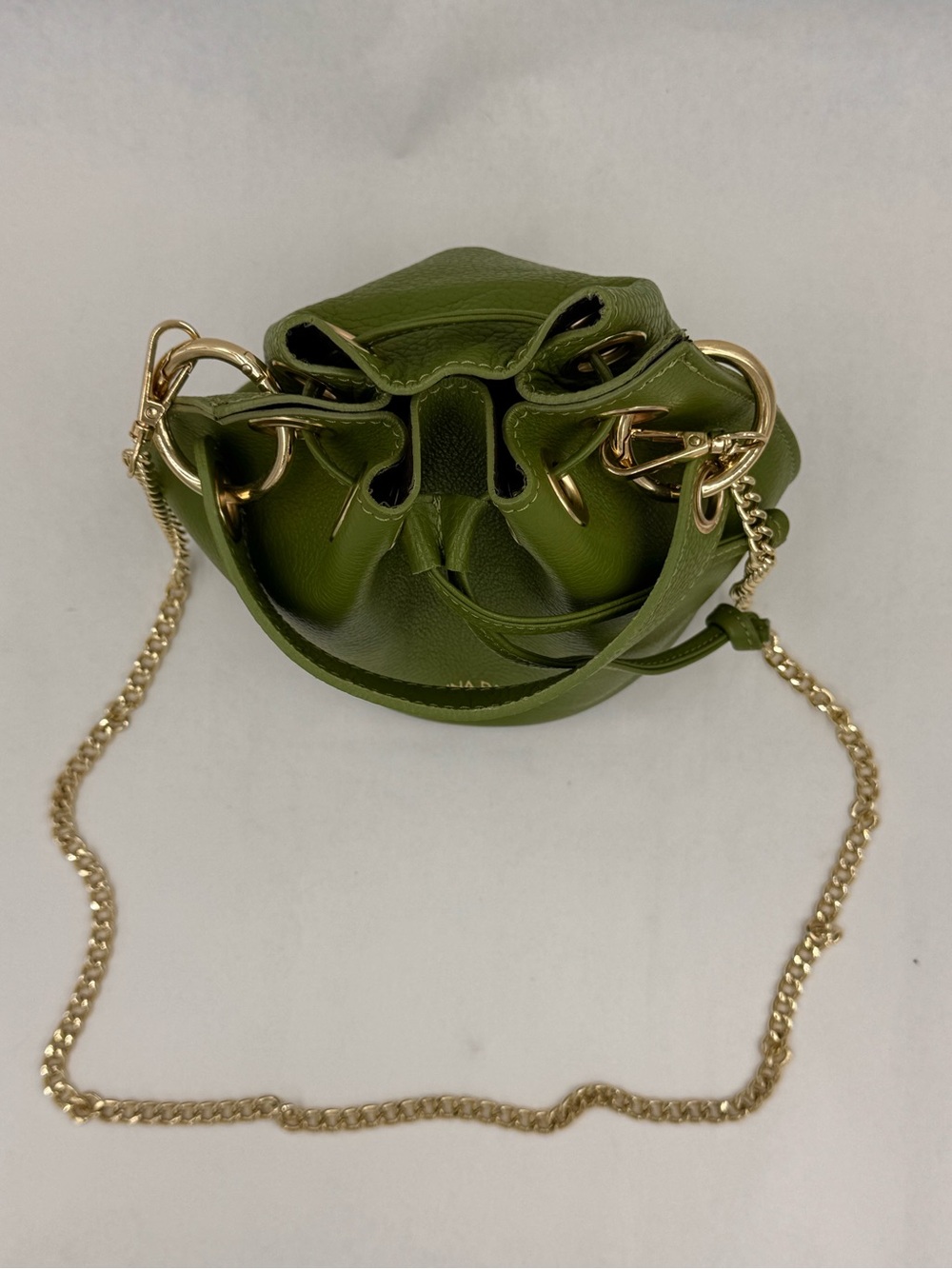 Anna Paola Gorgeous Green Leather Drawstring Bucket Bag, Made in Italy - Picture 2 of 16